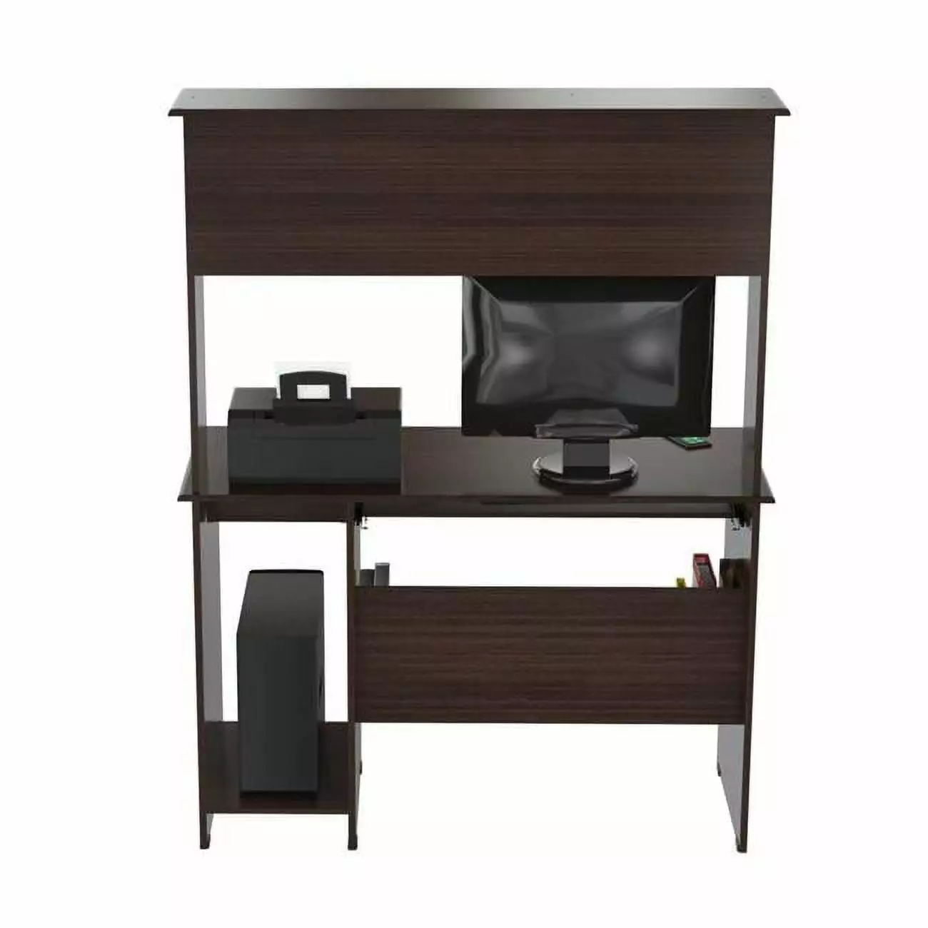HomeRoots 61.8 Espresso Melamine and Engineered Wood Computer Desk Hutch - Spacious Home Office Desk