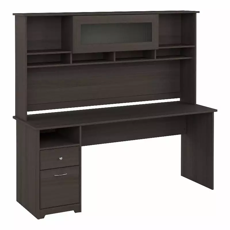 Pemberly Row 72W Computer Desk Hutch Heather Gray - Engineered Wood