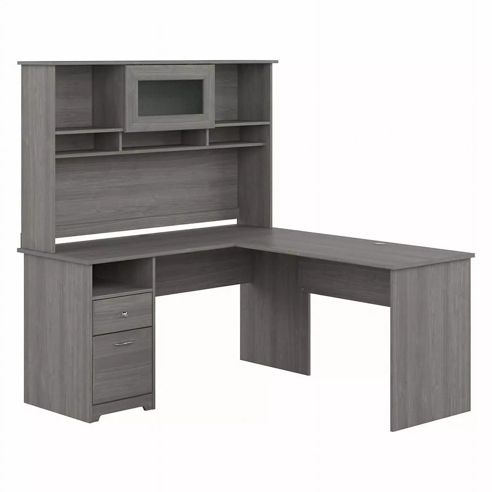 Pemberly Row Engineered Wood 60W L Shaped Desk Hutch and Drawers - Gray