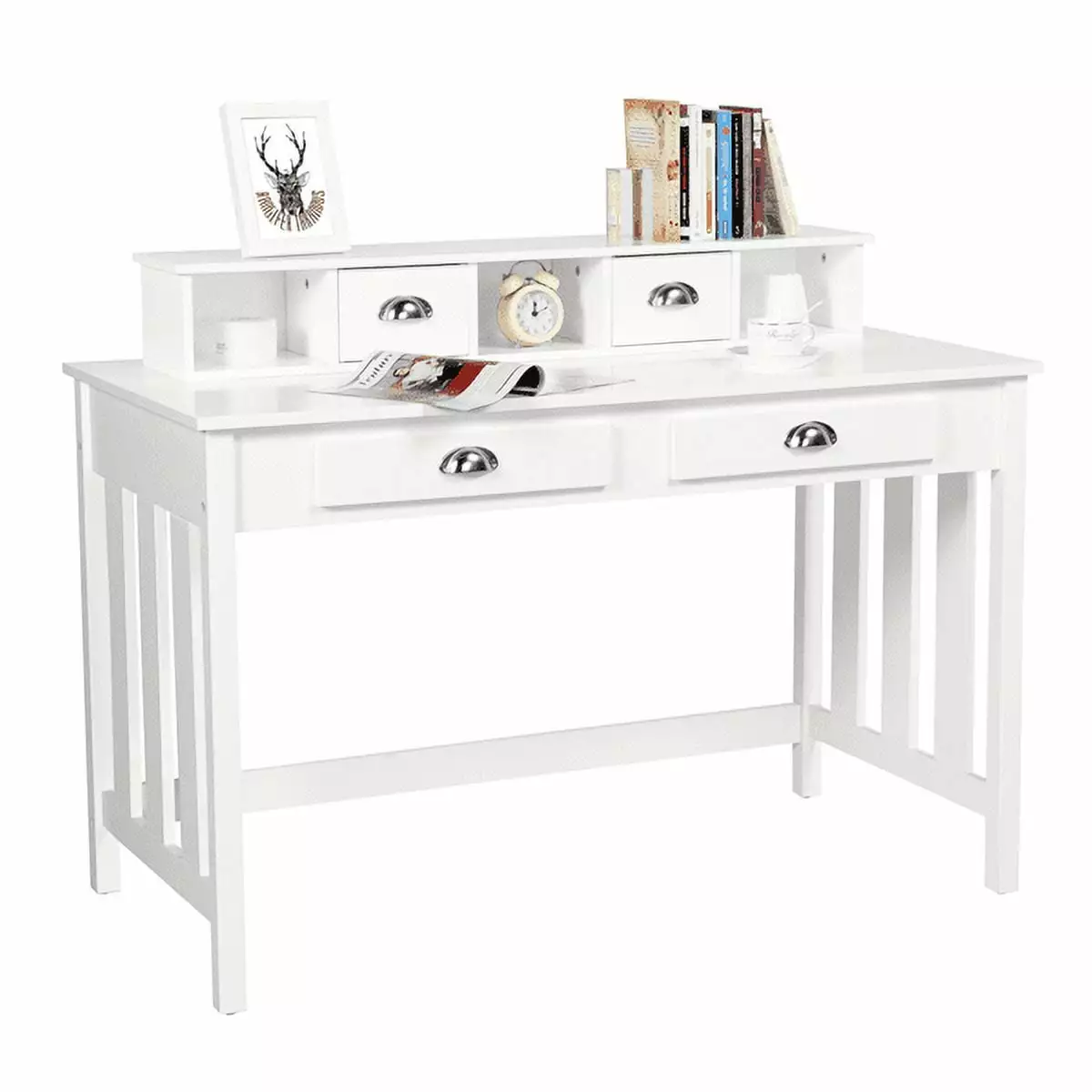 Topeakmart Wooden Writing Computer Desk Workstation Removable Hutch White
