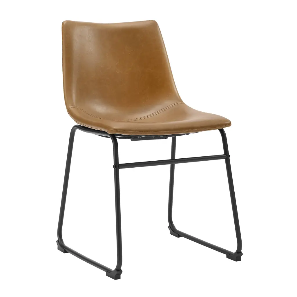 Industrial Faux Leather Dining Chairs Set 2 Whiskey Brown Walnut Plywood Frame walker edison