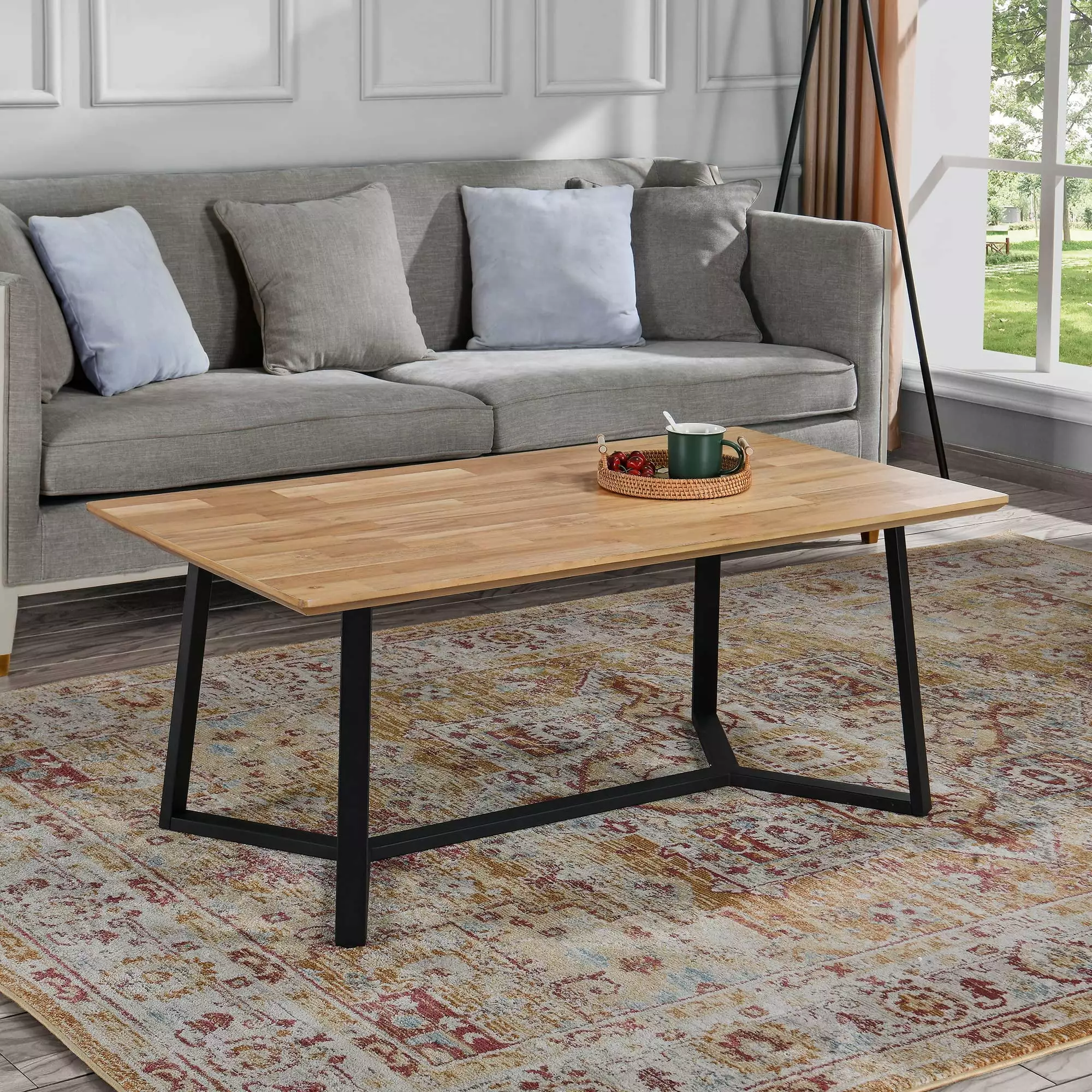 JESONVID 47.6 Inch Rustic Nature Rectangle Coffee Table Metal Frame Office Writing Desk