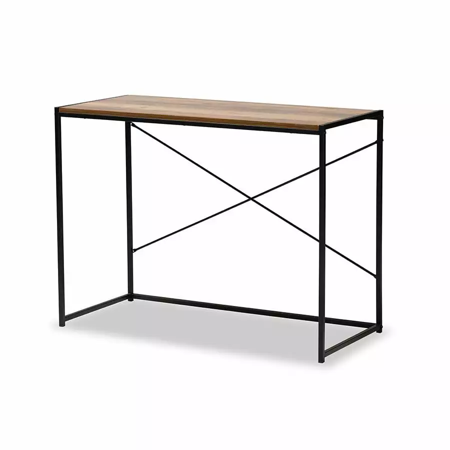Baxton Studio Pauric Industrial Walnut Brown Wood and Black Metal Desk Home Office