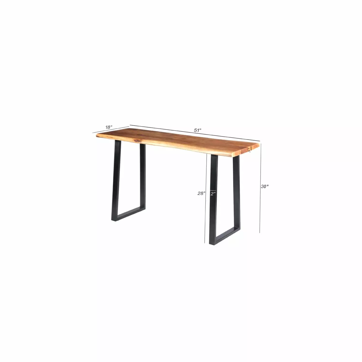 Benzara Industrial Wooden Live Edge Desk Metal Sled Leg Support Brown Black 30 x 51 x 18