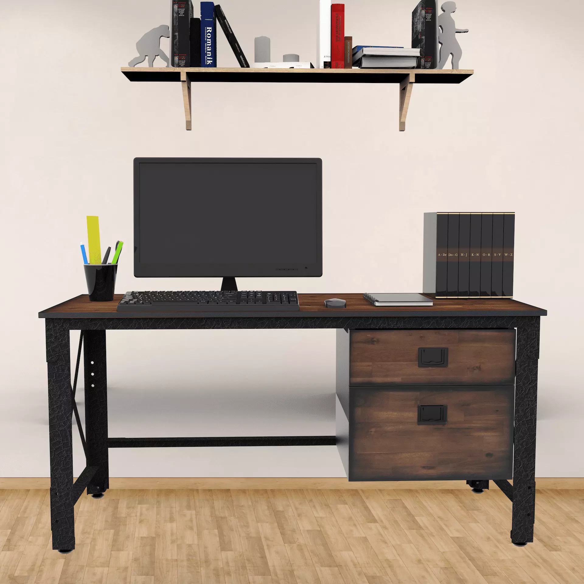 Duramax Jackson 62 Industrial Metal & Wood Desk Drawers - Modern Office Desk