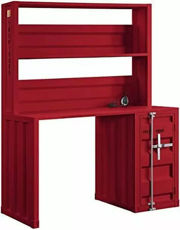 Cargo Desk & Hutch - Red - Industrial Style Home Office Desk Go Green Woods