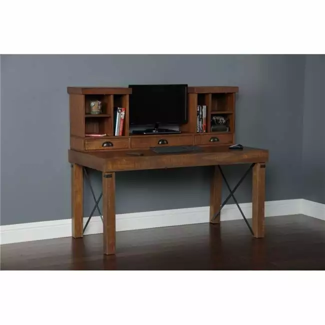 33220-33221 Model Industrial Desk & Hutch Mahogany - Sturdy Home Office Furniture KD Americana