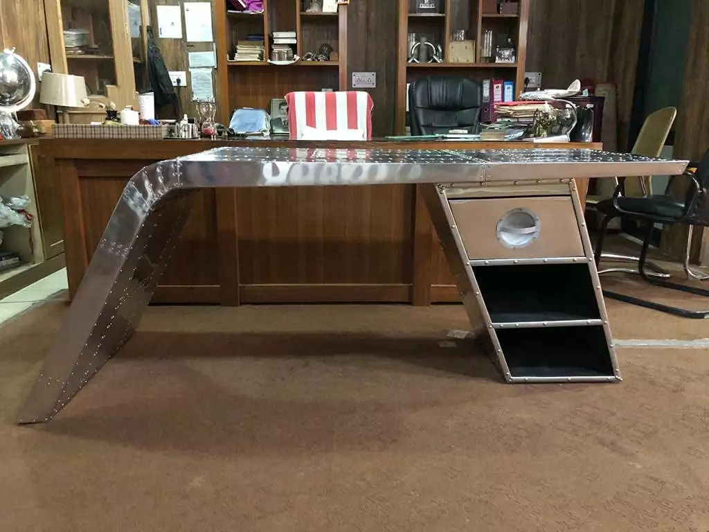 Aviator Wing Desk Aluminium Table Right 60 Inches Industrial Office Furniture NauticalMart