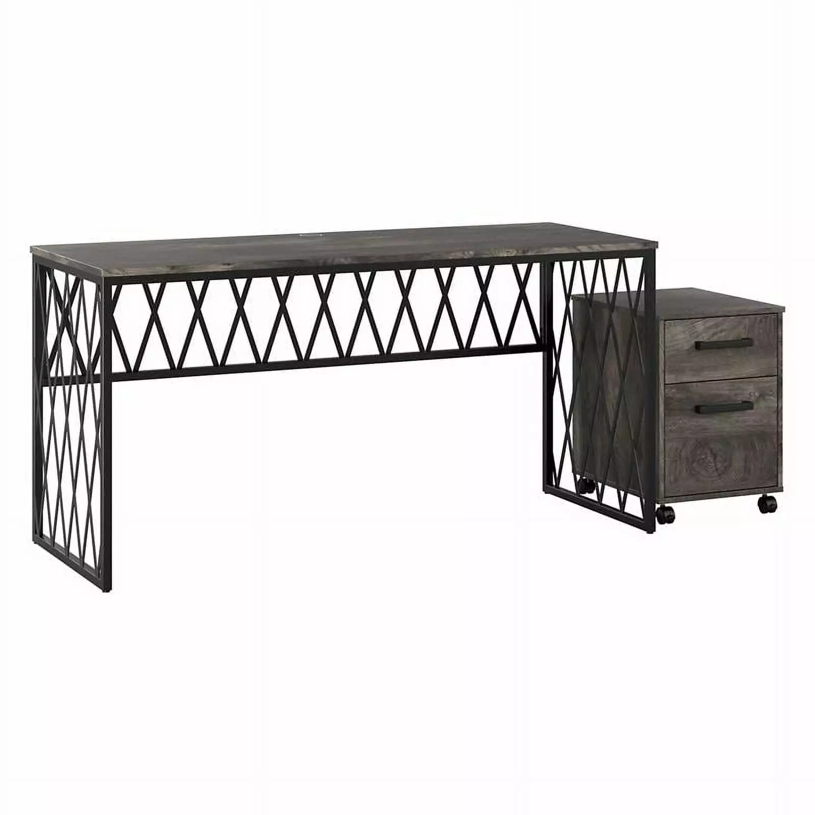 Pemberly Row 60W Industrial Desk Drawers Gray Hickory - Engineered Wood Office Desk