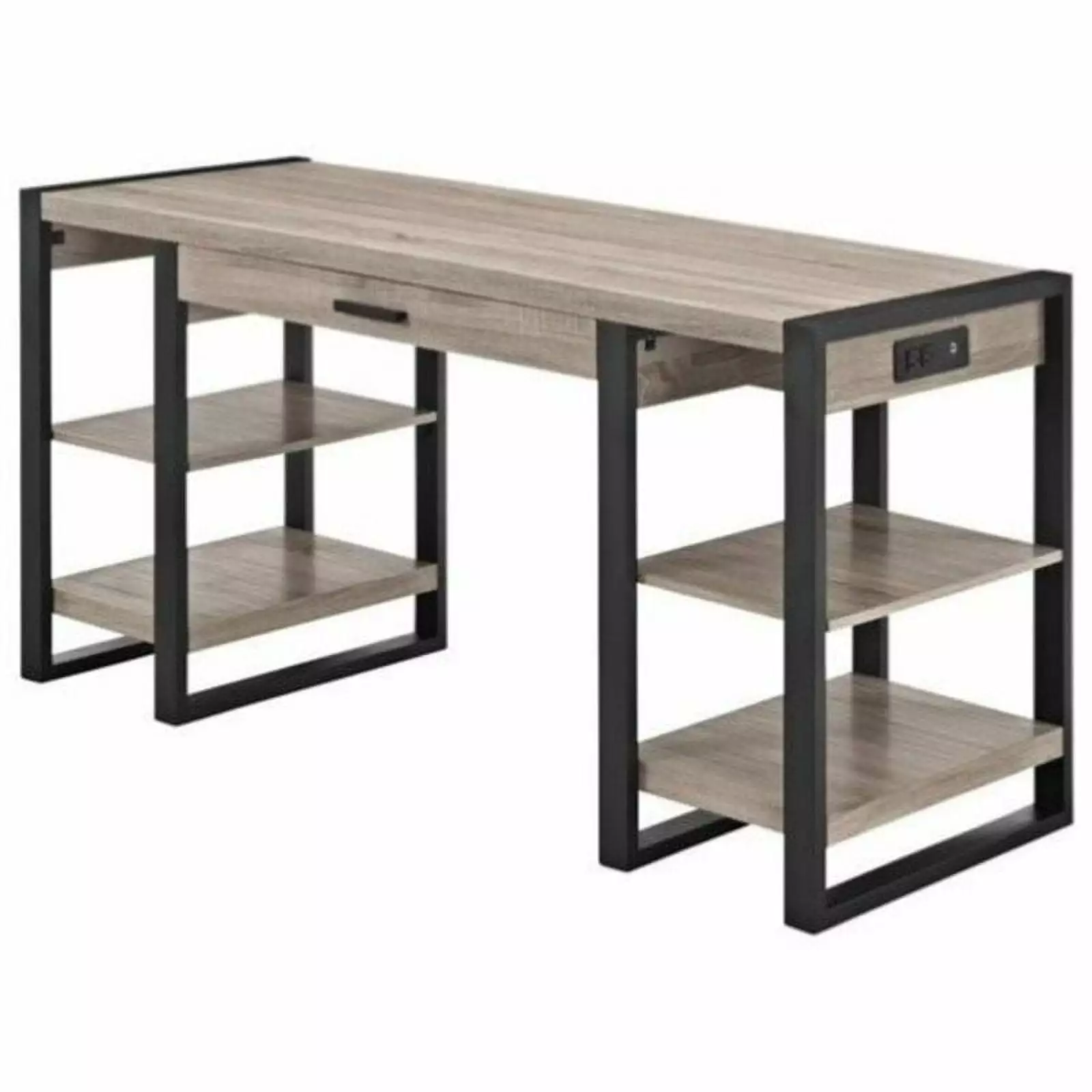 Pemberly Row Industrial Wood Writing Desk Built- USB Port and AC Plug-