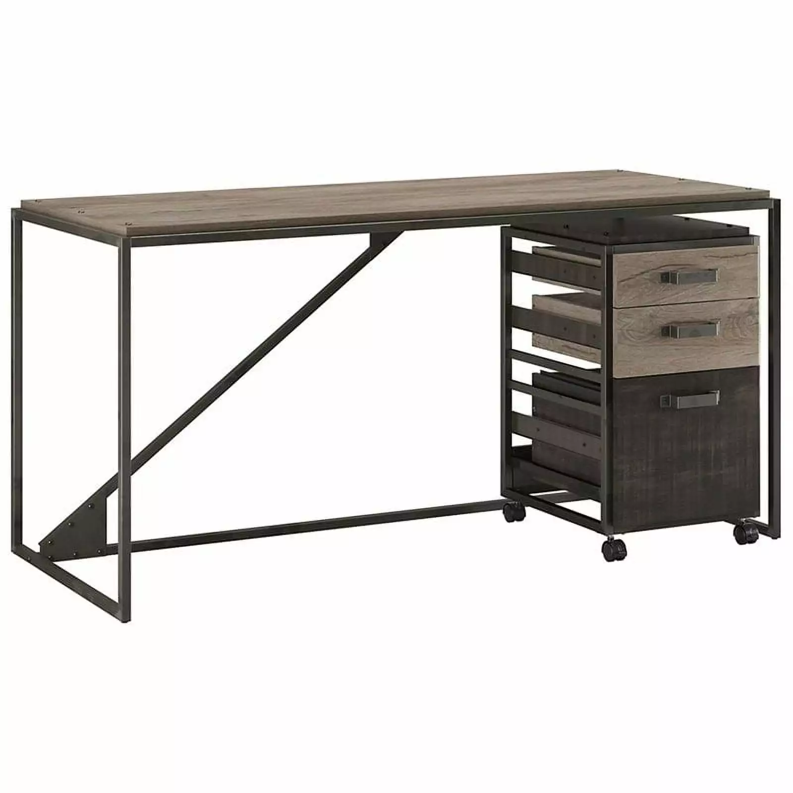 Scranton & Co Furniture Refinery 62 Industrial Writing Desk w/ Mobile Cabinet - Vintage Office Furniture