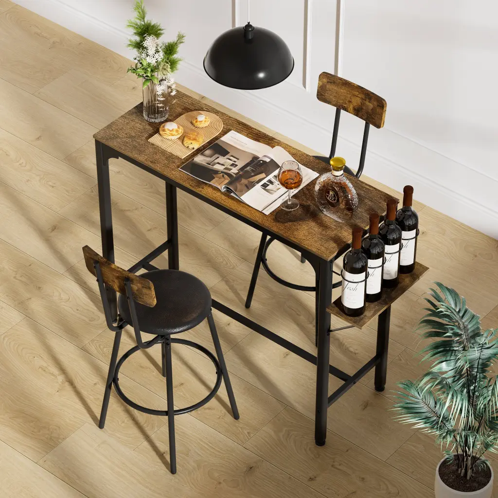 Industrial Style Wood Top Metal Base Side Table Two Matching Chairs rnb