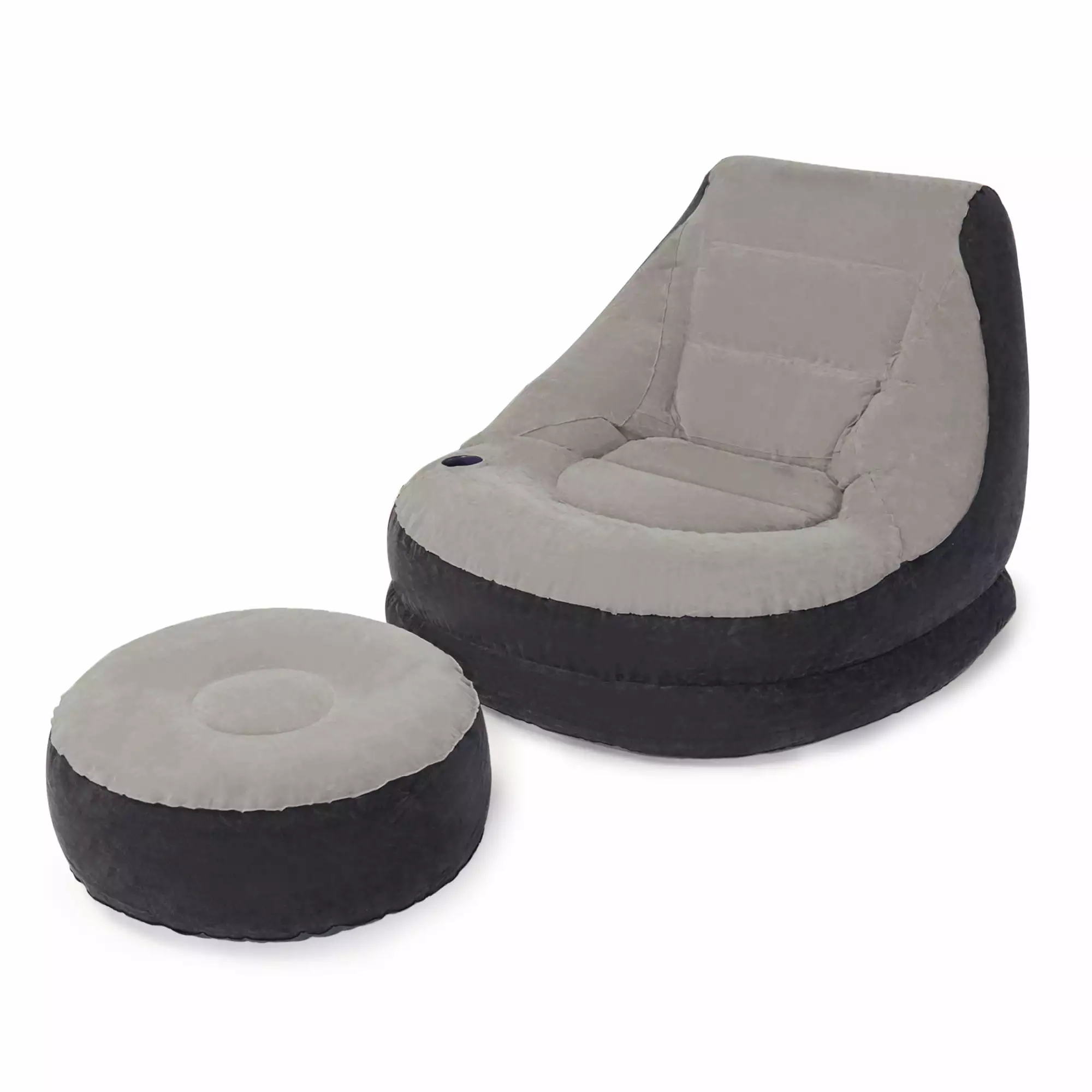 Intex 68564E Inflatable Ultra Lounge Chair Cup Holder And Ottoman Set Gray