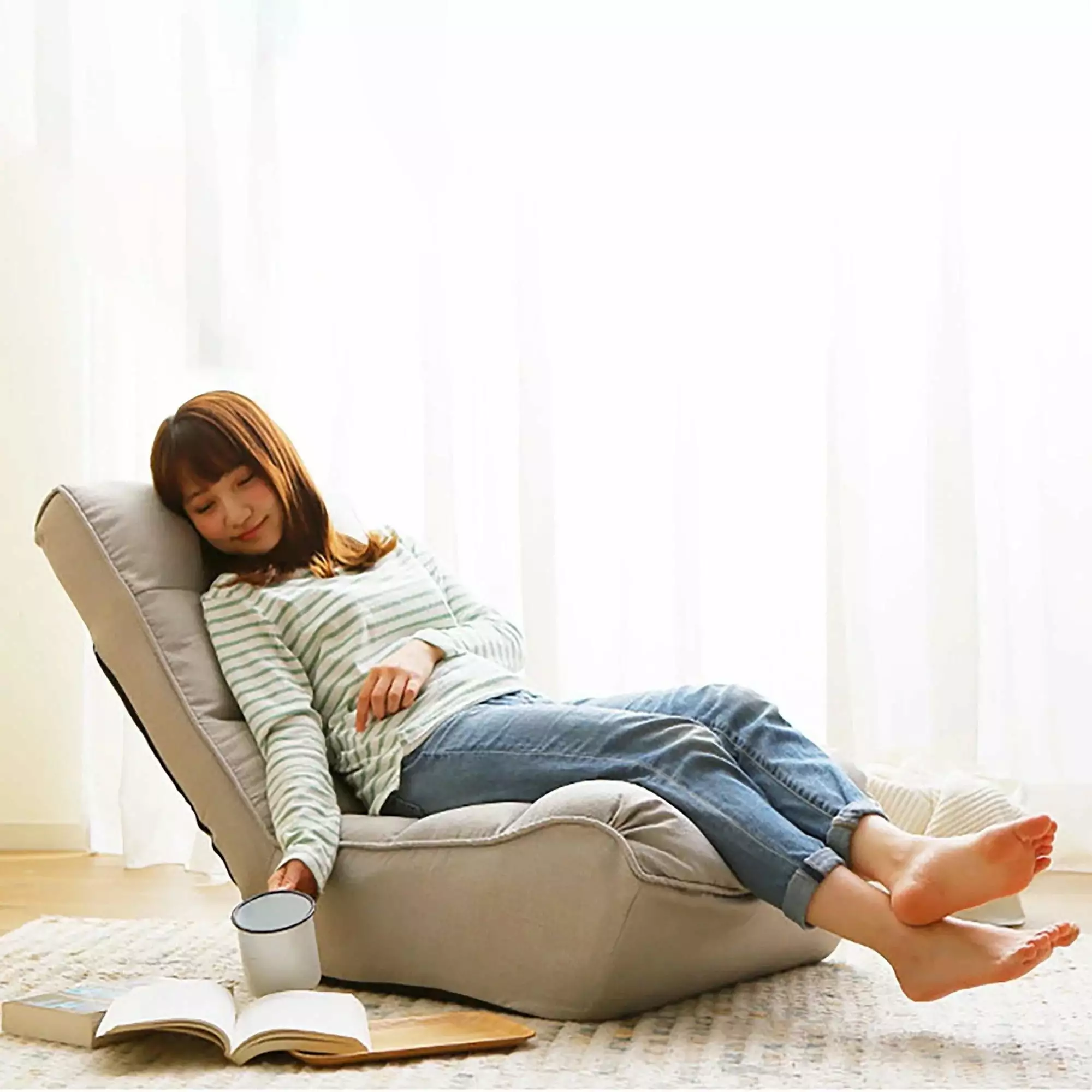 Living Pavilion Single Sofa Reclining Chair Japanese Chair Lazy Sofa Tatami Balcony Adjustable Recliner Chair Gray
