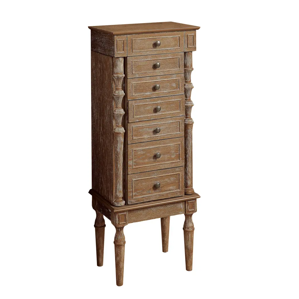 Weathered Oak 6 Drawer Jewelry Armoire Rustic Poplar Wood furniture max