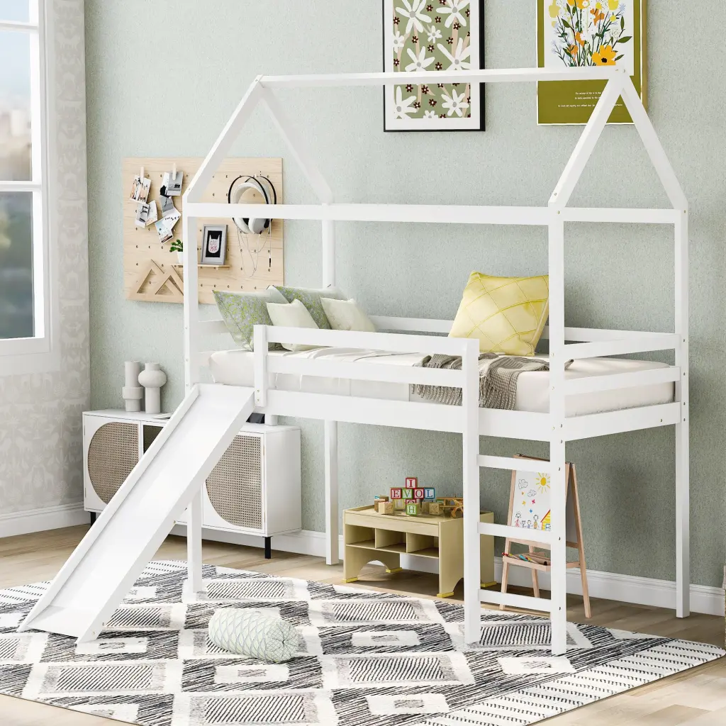 Twin Loft Bed Slide Kids White lucky furniture