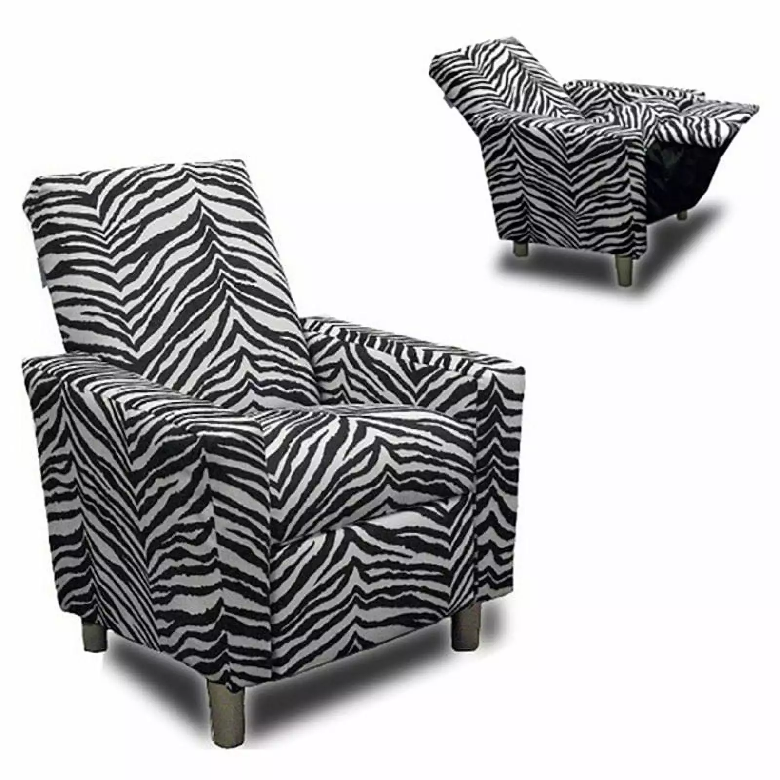 Dozydotes Modern Zebra Suede Kids Recliner Black White Finish