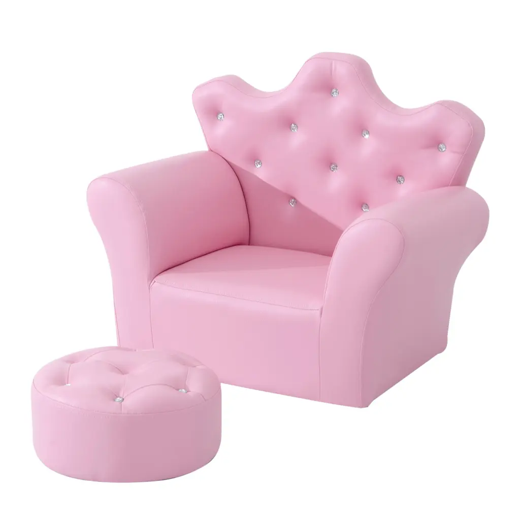 Kids Sofa Set Children's Upholstered Sofa Footstool Princess Style aosom business
