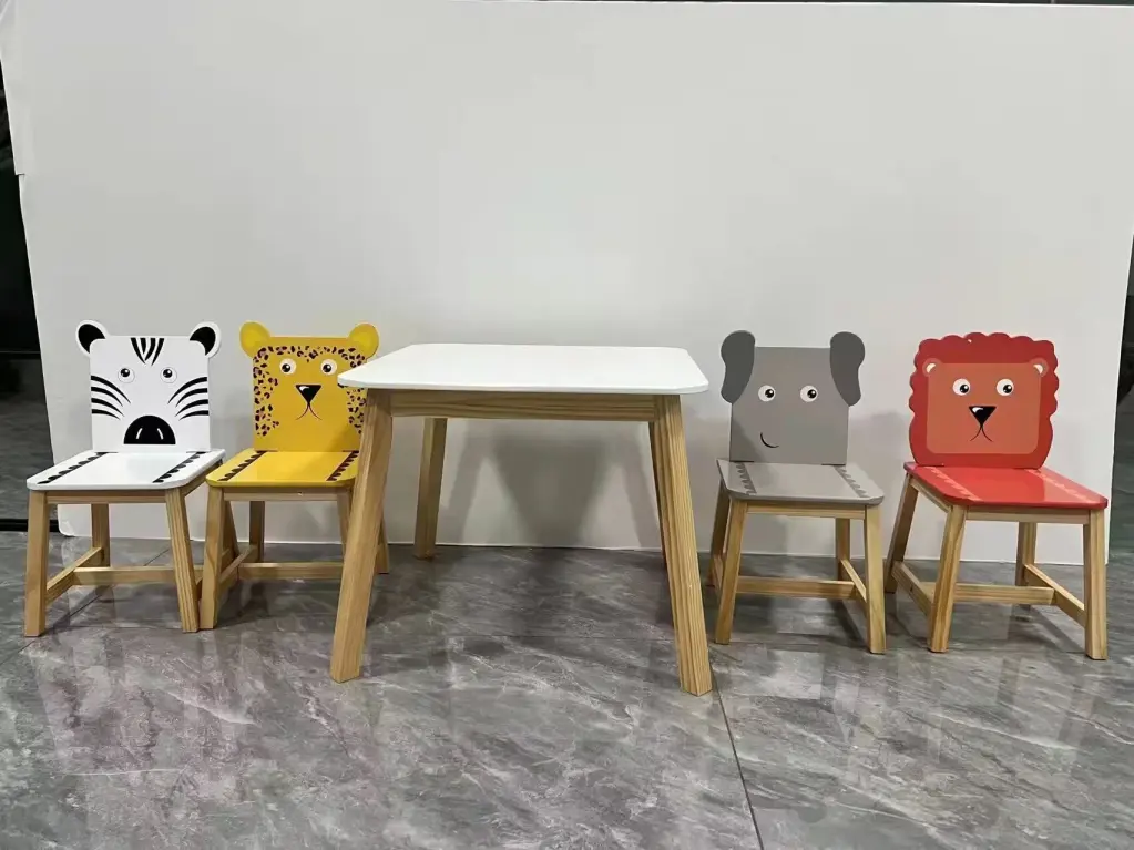 5 Piece Kiddy Table and Chair Set Kids Wood Table 4 Chairs moonriver