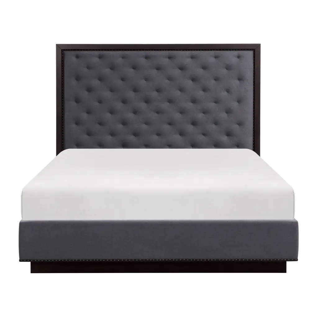 Modern Bedroom Furniture Charcoal Finish Eastern King Bed Tufted Upholstered Headboard kanepe