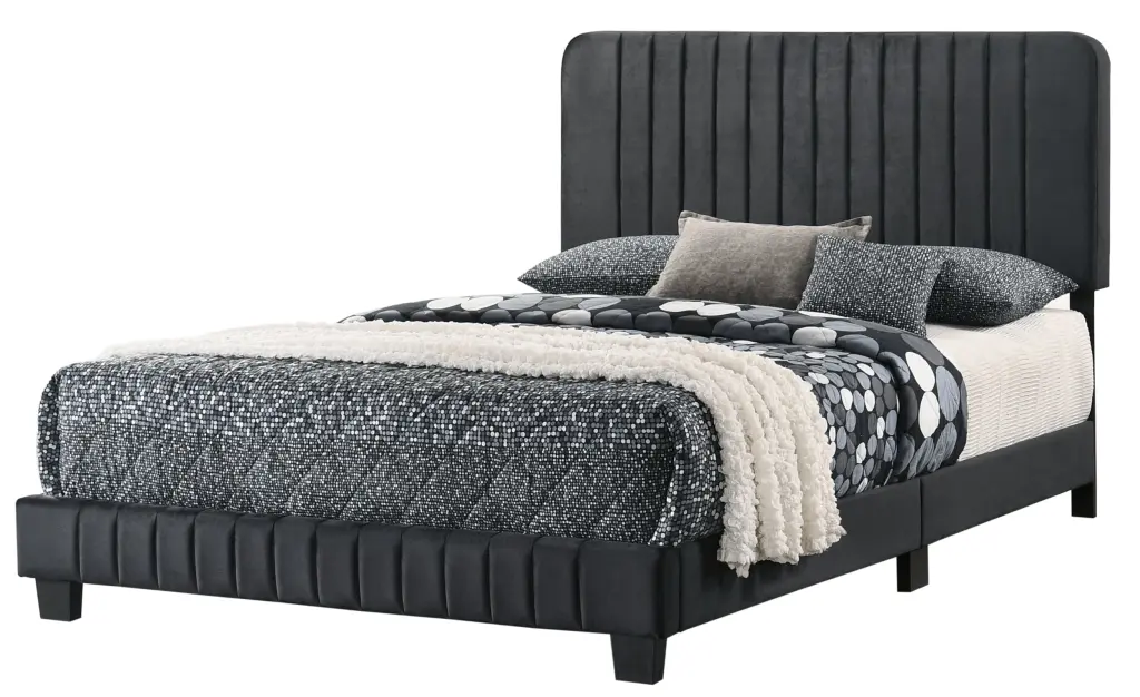 Lodi King Size Bed Black Velvet - Upholstered Platform Bed Frame Foam Padding glory furniture