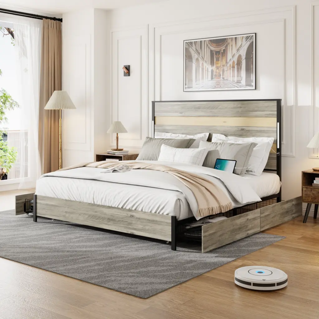 King Size Bed Frame Headboard And 4 Storage Drawers King Bed Frame jhomier furniture