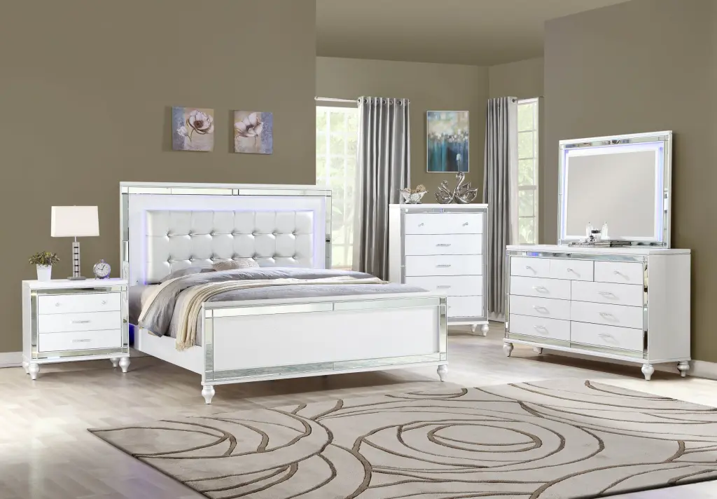 Sterling King 5 Piece LED Bedroom Set Made Wood White Color King Size Bed galaxy home furnishings