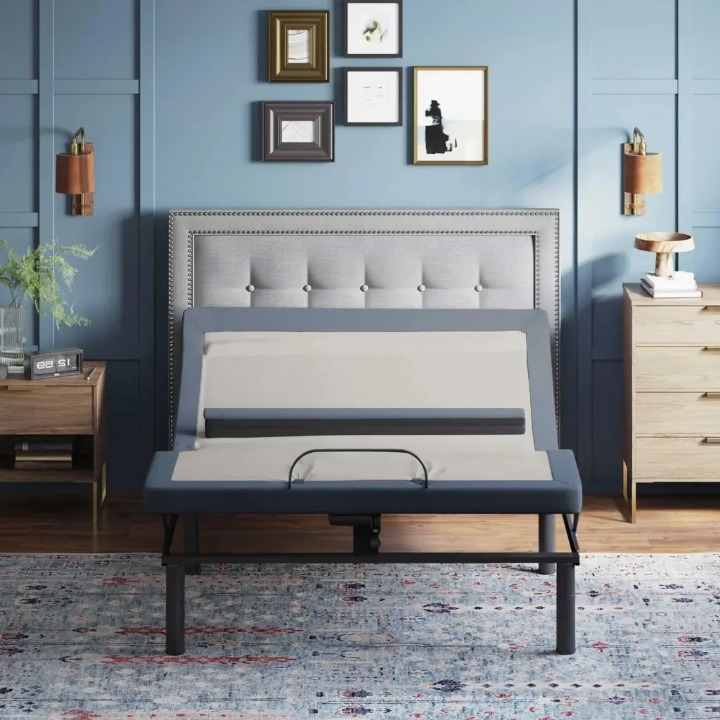 BT6500 King Adjustable Bed Blue Cream Upholstery omne sleep