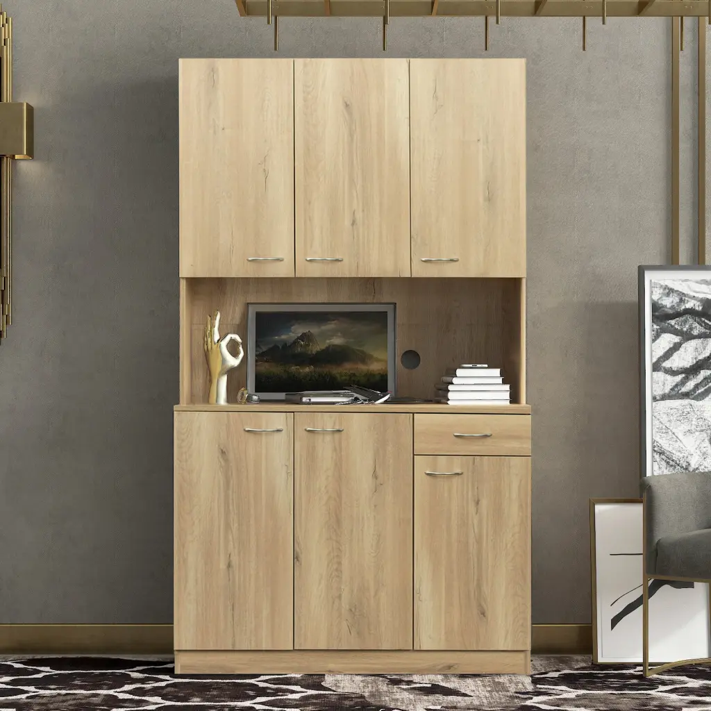 70.87 Inch Tall Wardrobe and Kitchen Cabinet 6 Doors and 1 Open Shelf joysource furniture
