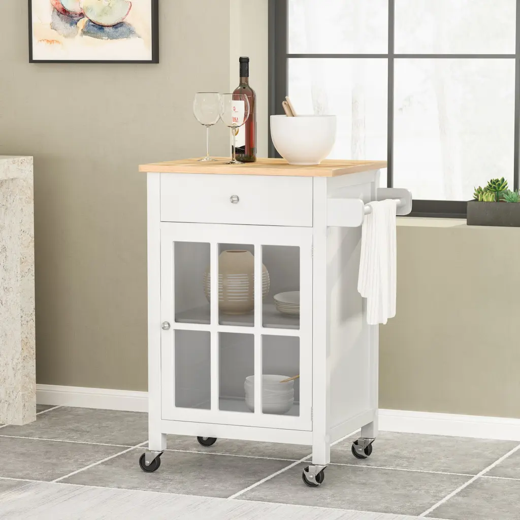 White Wood Kitchen Cart Extra Storage and Workspace nh-sunfay