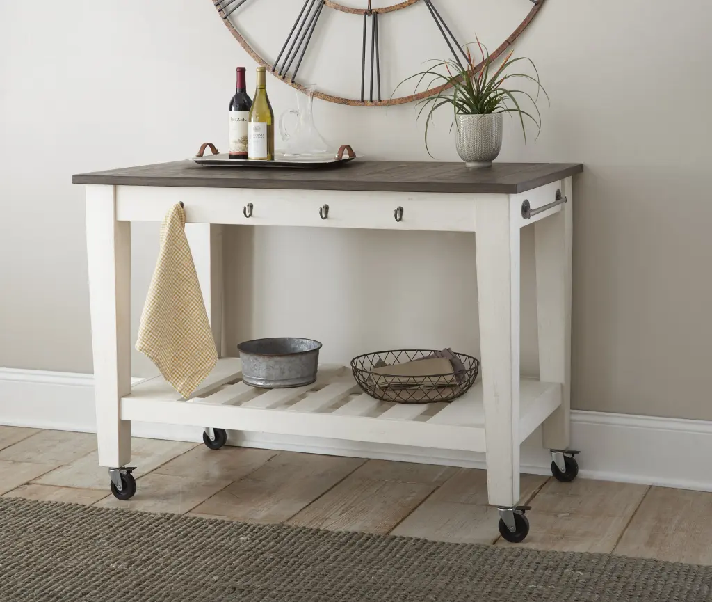 Cayla Kitchen Cart Two Tone White Wood Rolling Kitchen Island steve silver furniture
