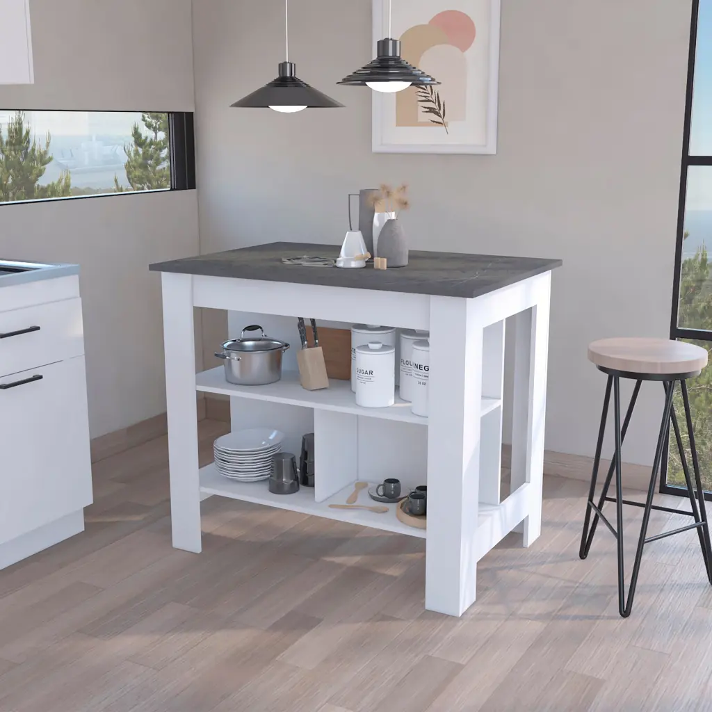 Brooklyn Kitchen Island Three Concealed Shelves Multicolor fm furniture