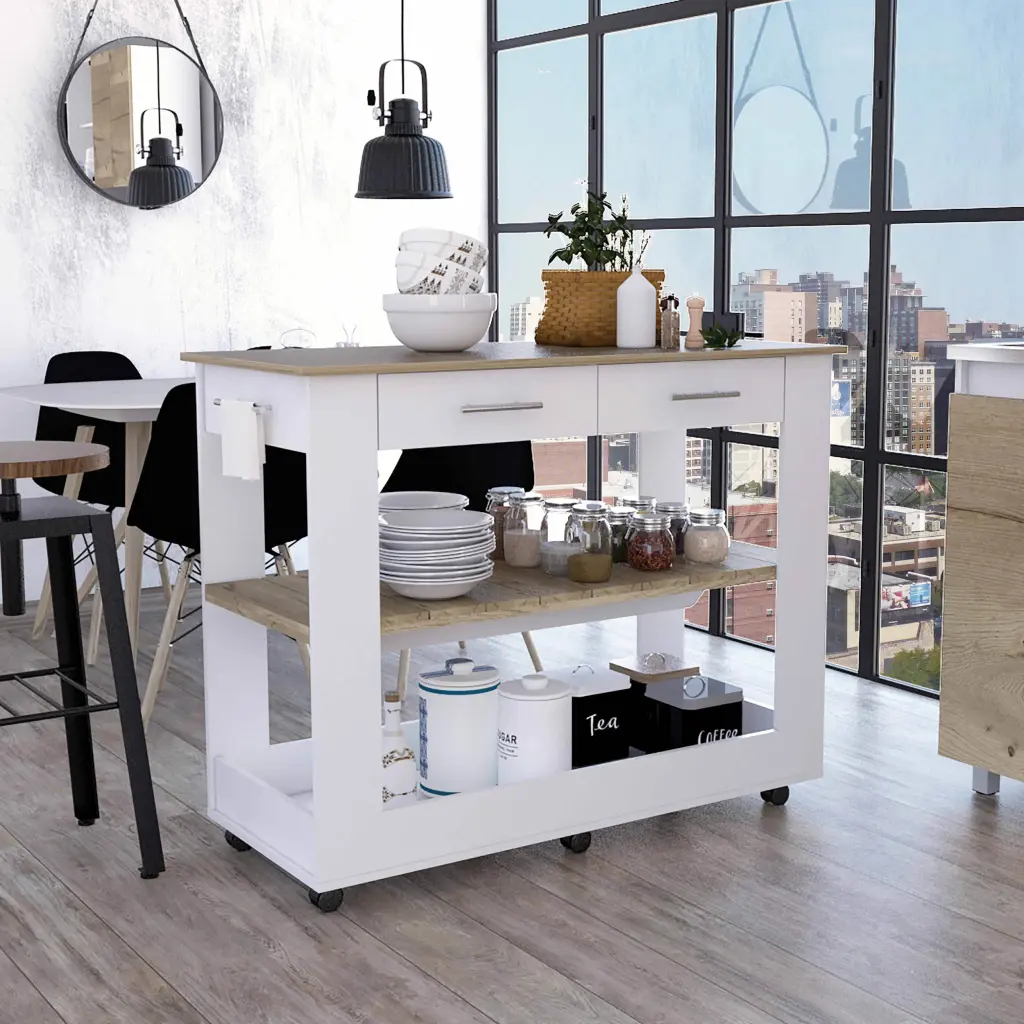 Brooklyn 46 Kitchen Island Two Shelves Two Drawers Multicolor Kitchen Furniture fm furniture