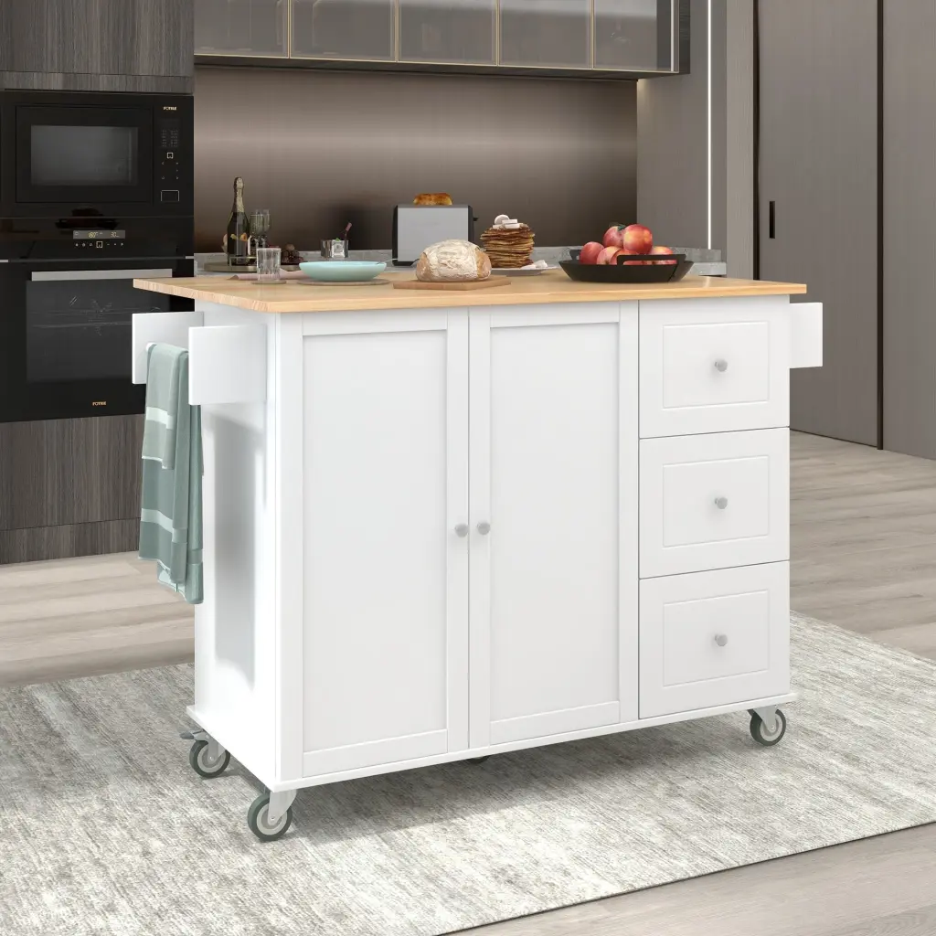 Rolling Mobile Kitchen Island Solid Wood Top and Locking Wheels k-k store