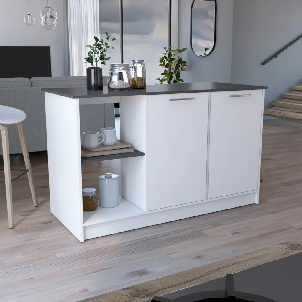 Juniper Kitchen Island Large Top Surface Double Door Cabinet tuhome