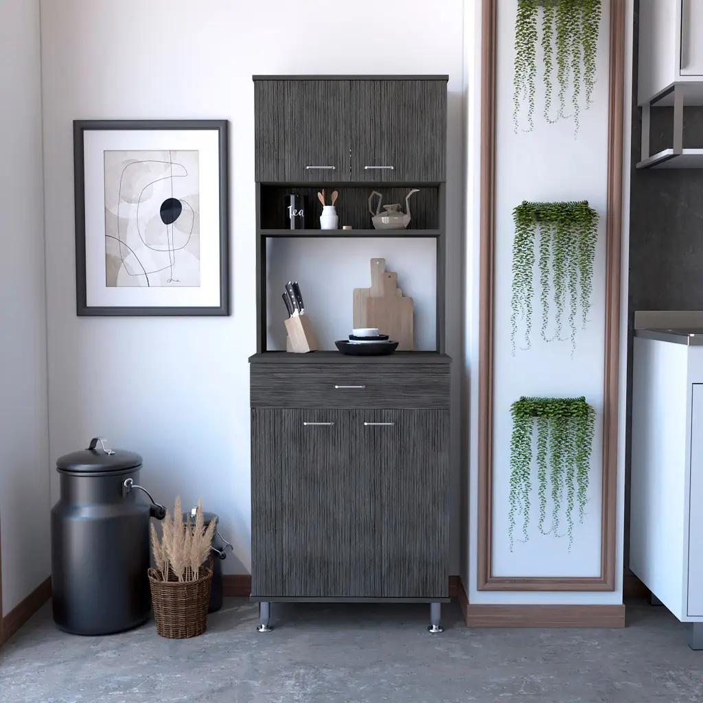 Della 60 Kitchen Pantry Countertop Closed Open Storage Smokey Finish tuhome
