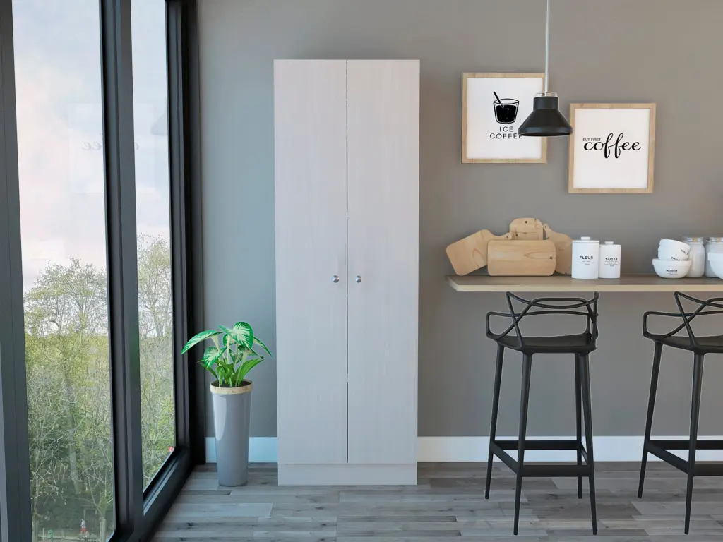 Virginia Double Door Storage Cabinet Five Shelves White Kitchen Pantry fm furniture