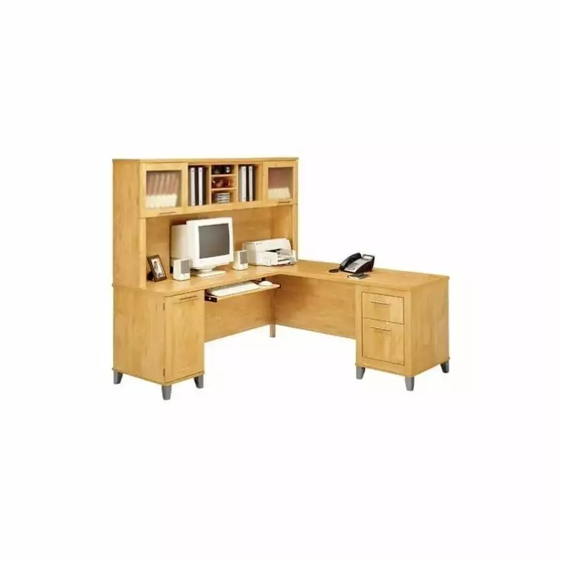 Bush Furniture Somerset L-Shaped Desk Home Office Set Maple Cross - Complete Workstation Solution