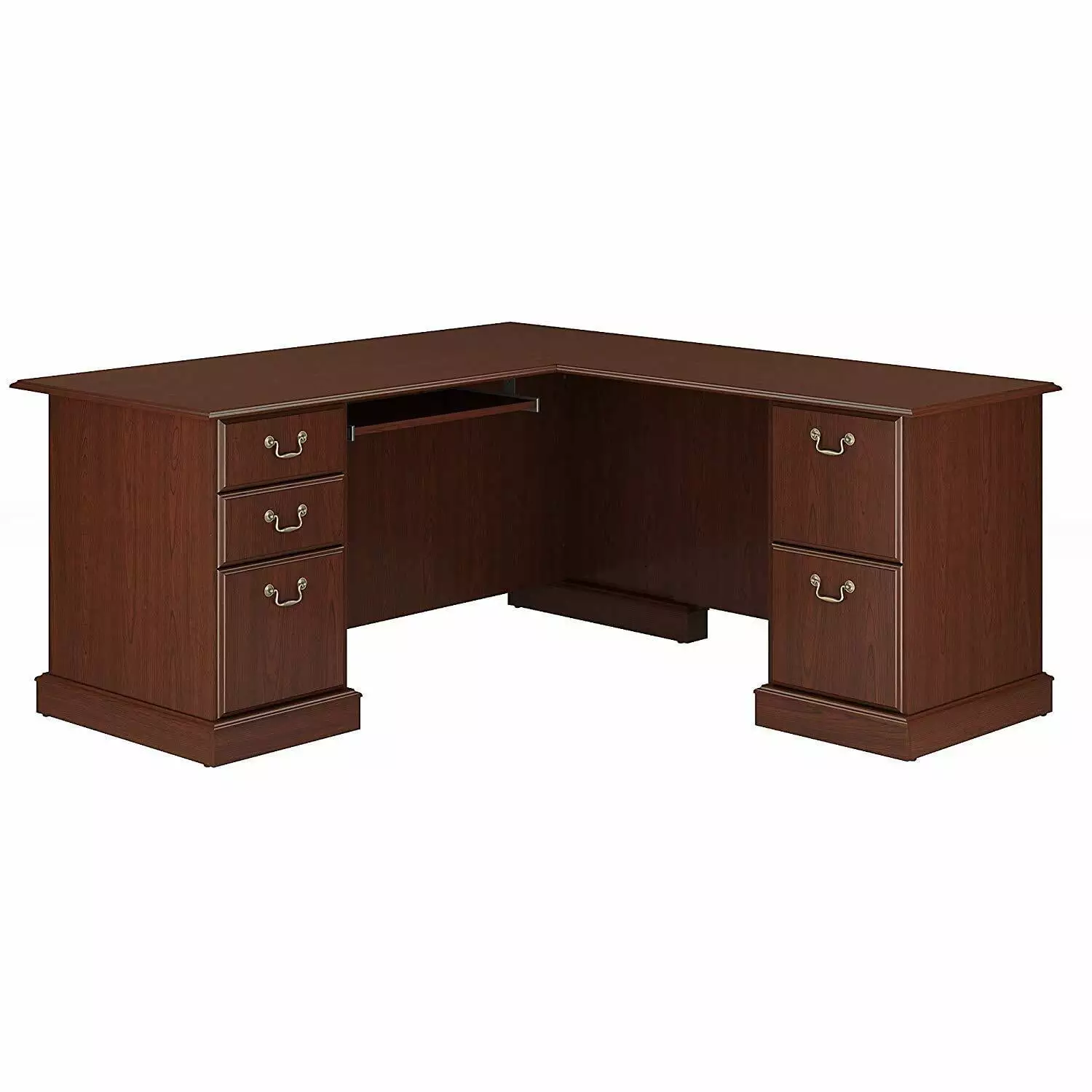Saratoga L Shaped Desk 4 Pc. Set Harvest Cherry - Engineered Wood Office Furniture Collection Bush Furniture
