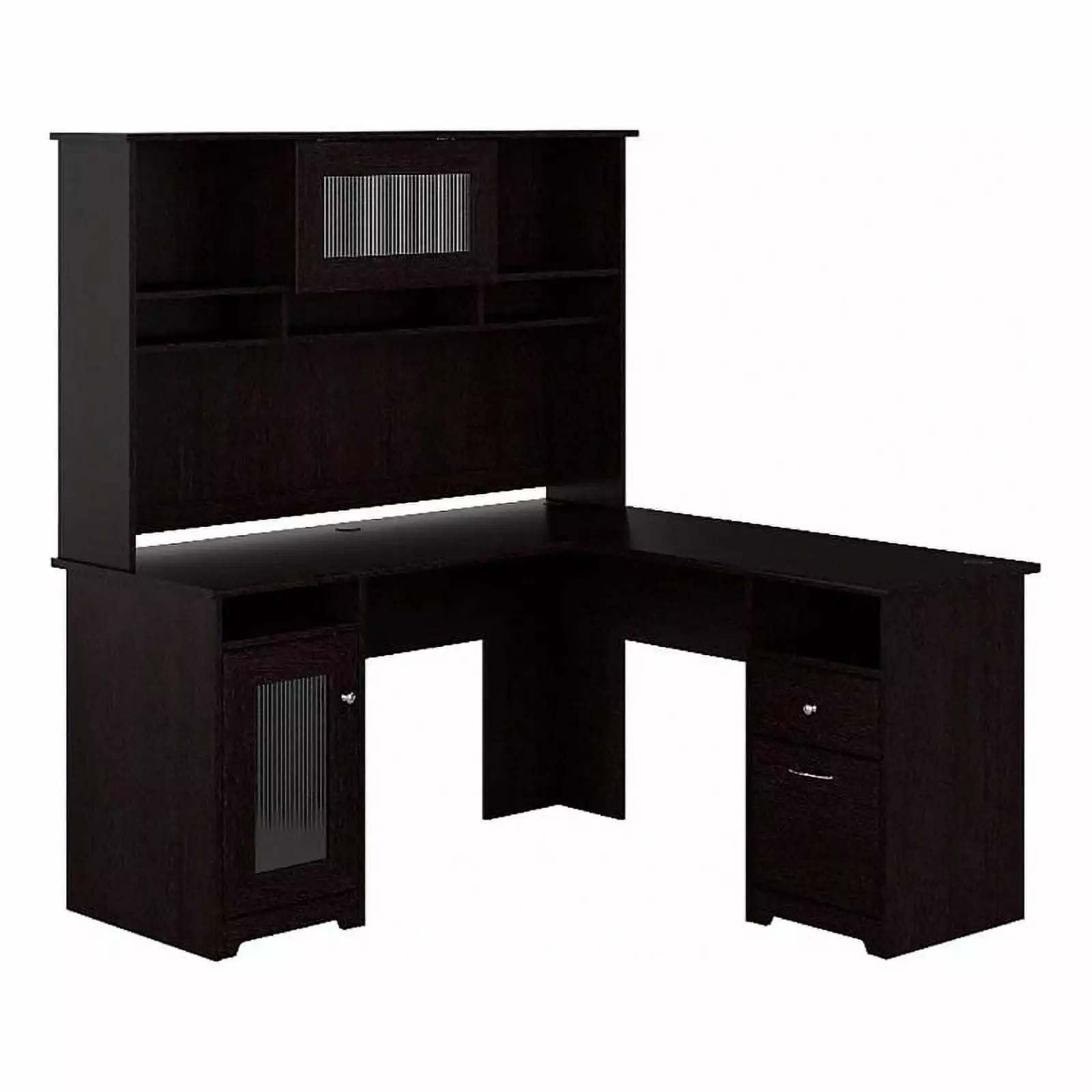 Scranton & Co Modern Engineered Wood L Shaped Desk Hutch Espresso - Contemporary Office Furniture