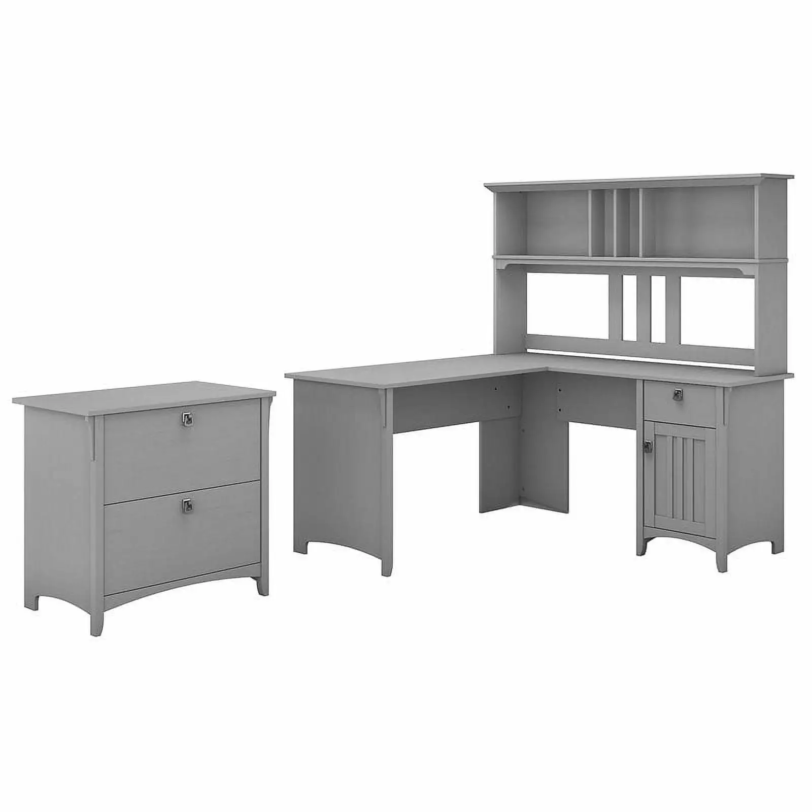 UrbanPro 60W L Shaped Desk Hutch and File Cabinet Cape Cod Gray - Complete Office Solution