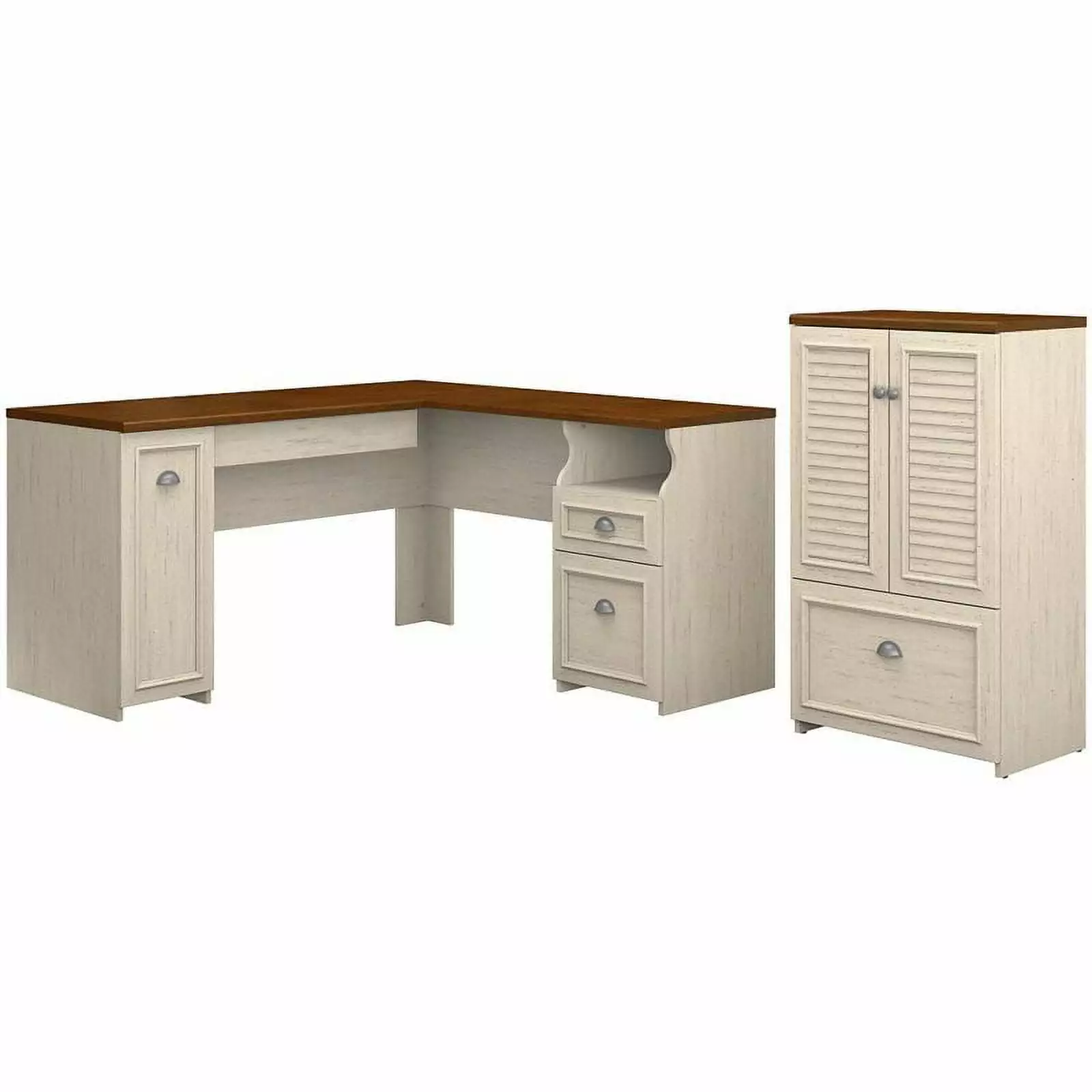 UrbanPro L Desk Storage File Cabinet Antique White - Engineered Wood - Vintage Style
