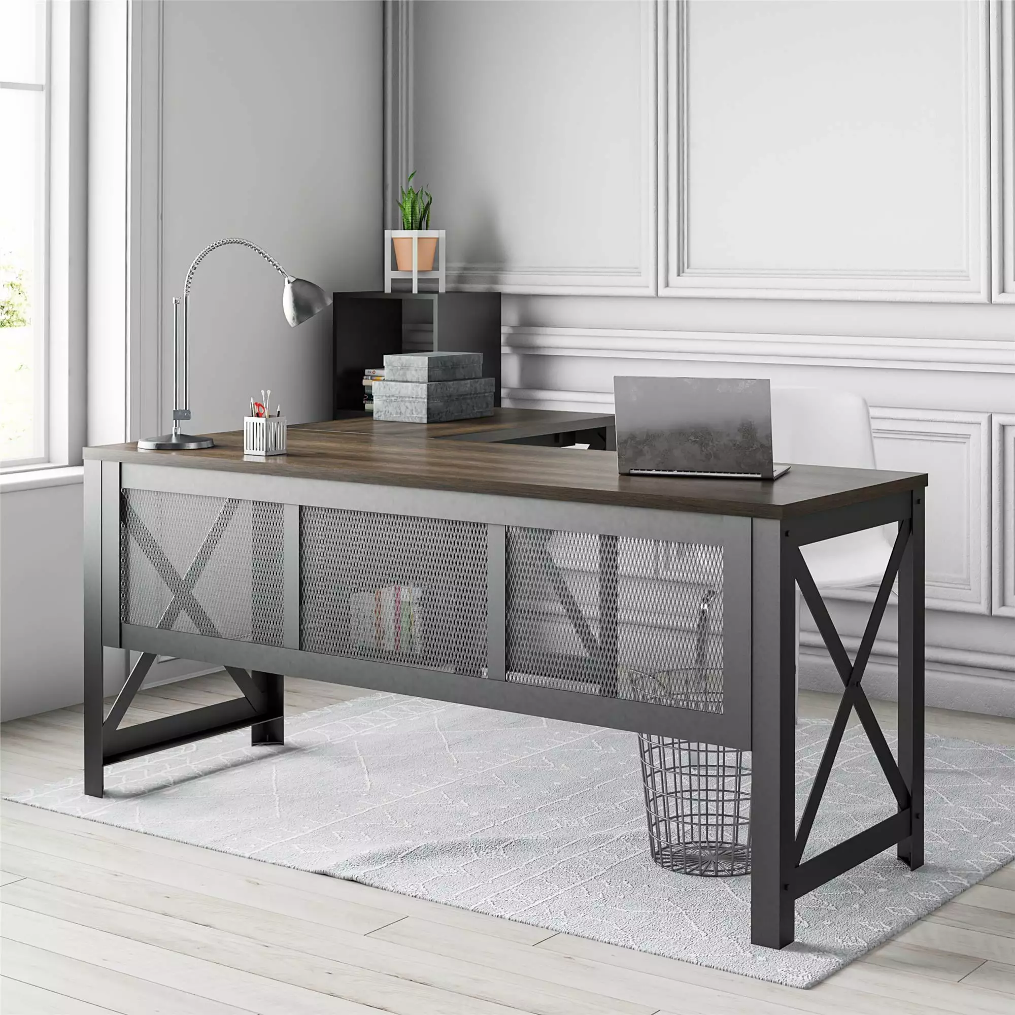 Ameriwood Home Lux L Desk Lift Top Walnut Home Office