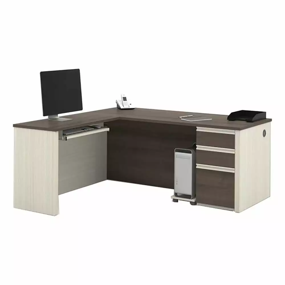 Atlin Designs Modern Wood L-Desk White Chocolate Antigua Office Desk
