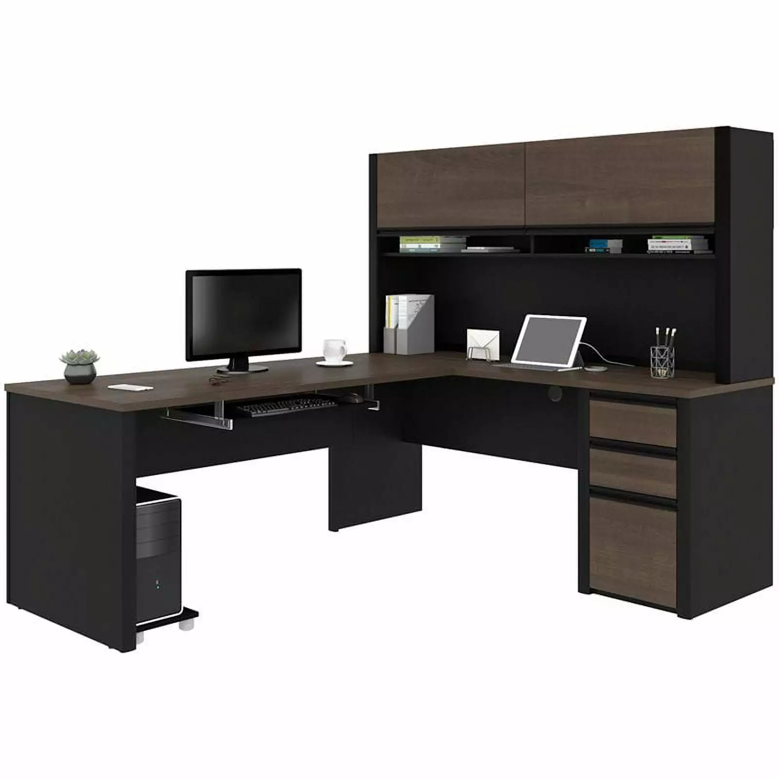 Atlin Designs 5 Piece L Shaped Computer Desk Hutch Antigua and Black - Office Workstation