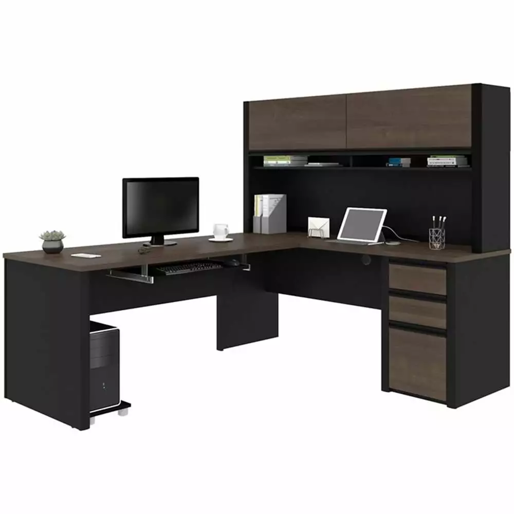 Atlin Designs 5 Piece L Shaped Computer Desk Hutch Antigua and Black - Complete Office Set