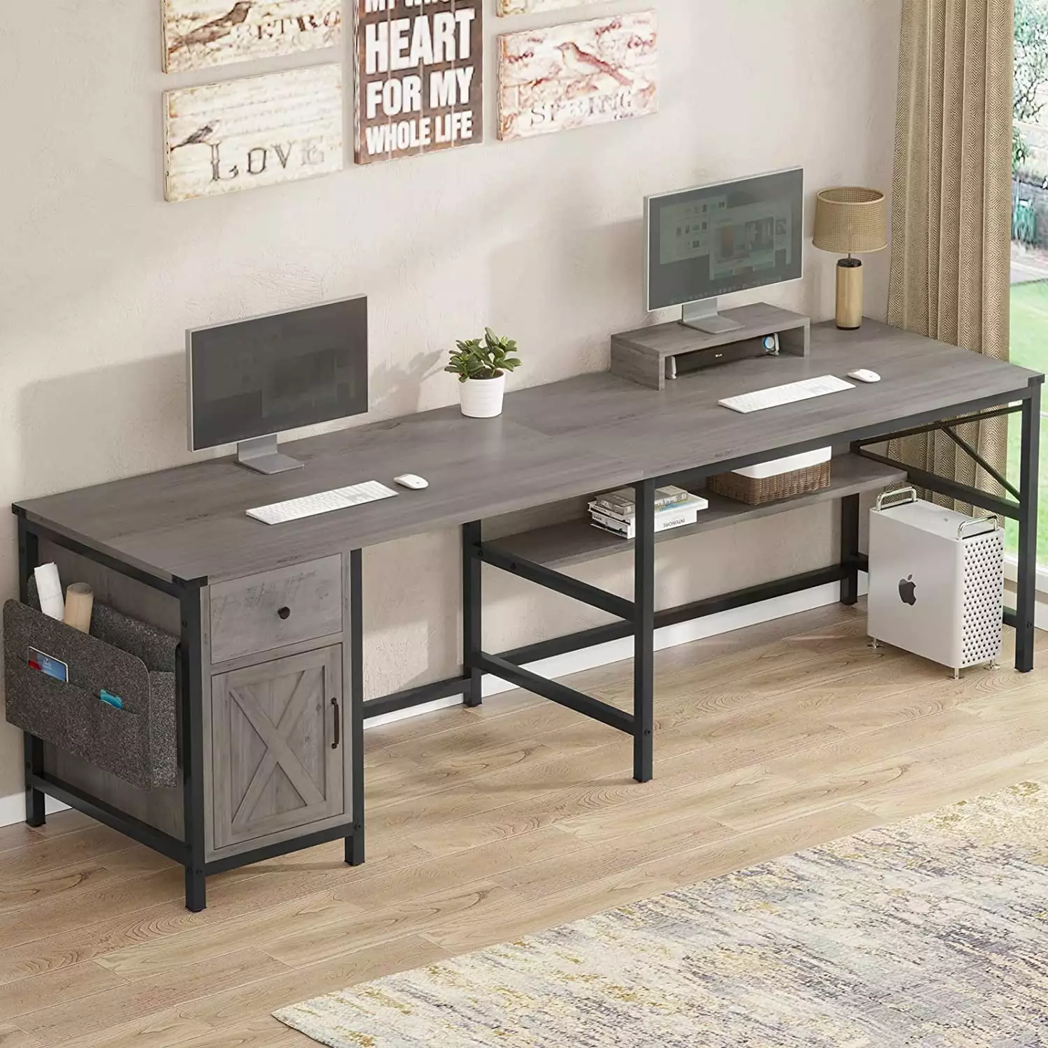 Aunfebrco 86.6 L Shaped Computer Desk Drawer Charging Stations and Storage Cabinet