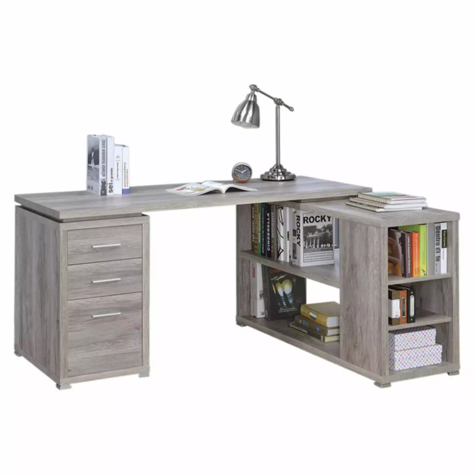 BenJara Contemporary Style L Shaped Office Desk Gray Finish Benzara
