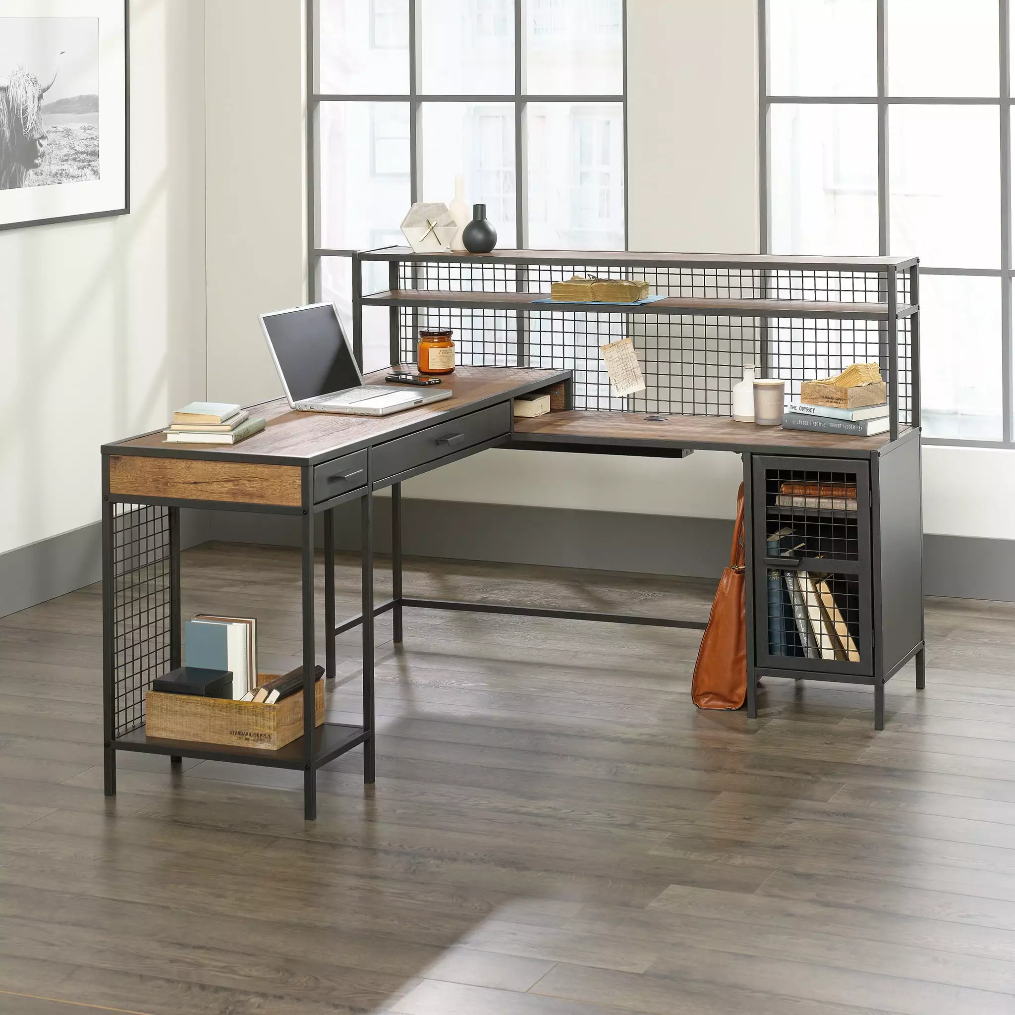 Better Homes & Gardens Lindon Place L-Shaped Desk Vintage Oak Finish