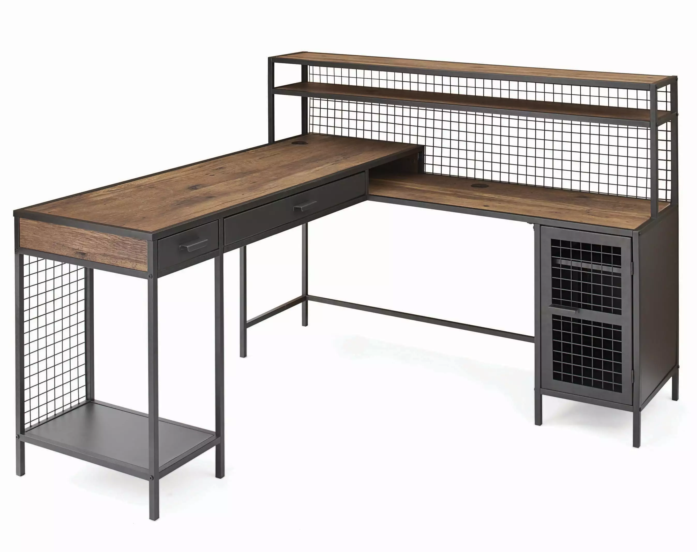 Better Homes & Gardens Lindon Place L-Shaped Desk Cage - Vintage Oak Finish